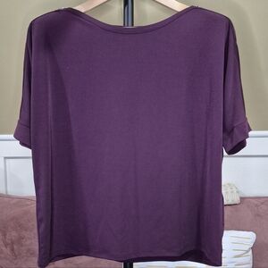 Chico's Rich Plum Short Sleeve Blouse With Silver Shoulder Accents